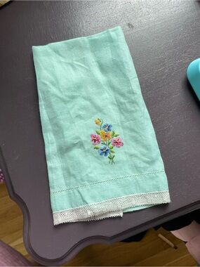 Blue Green Embroidered Handkerchief